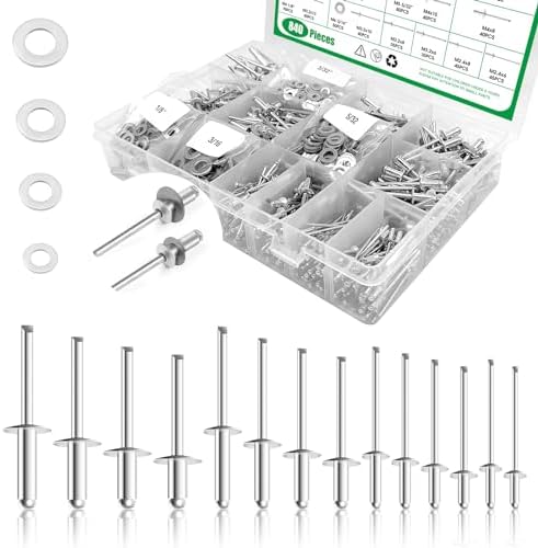 Rivety |   84 ks 18 velikostí sady pop rivetů s podložkami, hliníkové slepé nýtky 3/32″, 1/8″, 5/32″, 3/16″ pro karavany, přívěsy, nábytek a elektrické spotřebiče Rivety Rivety