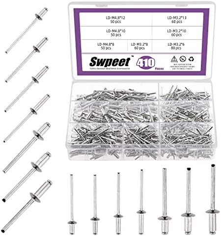 Rivety |   Swpeet 41 ks 1/4″ 5/16″ 3/8″ 1/2″ malých hliníkových slepých nýtů, stříbrné pop nýty otevřeného konce pro vnitřní a venkovní použití Rivety Rivety