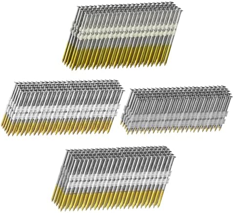 Sestavené spojovací prvky |   Hřebíky na rámování 21 stupňů, 1000 kusů, 4 velikosti (2″ + 2-1/2″ + 3.0″ kroužková hlava + 3-1/2″ hladká hlava), plná kulatá hlava, žárově pozinkované, 250 kusů na velikost, smíšené velikosti, hřebíkovačka na rámování 20 až 22 stupňů. Sestavené spojovací prvky Sestavené spojovací prvky