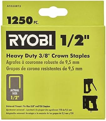 Sestavené spojovací prvky |   Ryobi 1,25 Pc. 3/8″ X 1/2″ Těžké korunkové sponky – A133812 Sestavené spojovací prvky Sestavené spojovací prvky