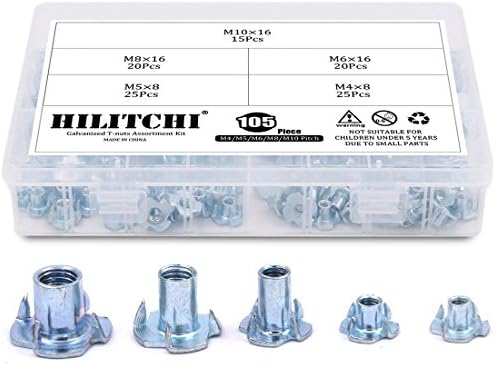 T-matice |   Hilitchi 15-dílná sada T matic M4, M5, M6, M8, 1 zinkovaných ocelových čtyřhřebových matic pro dřevěné lezecké úchyty, skříně a nábytek T-matice T-matice